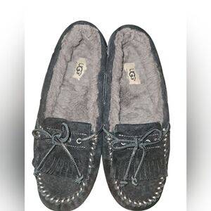 UGG Bella II Black Suede Wool Lining Loafer Slippers Womens Size 7